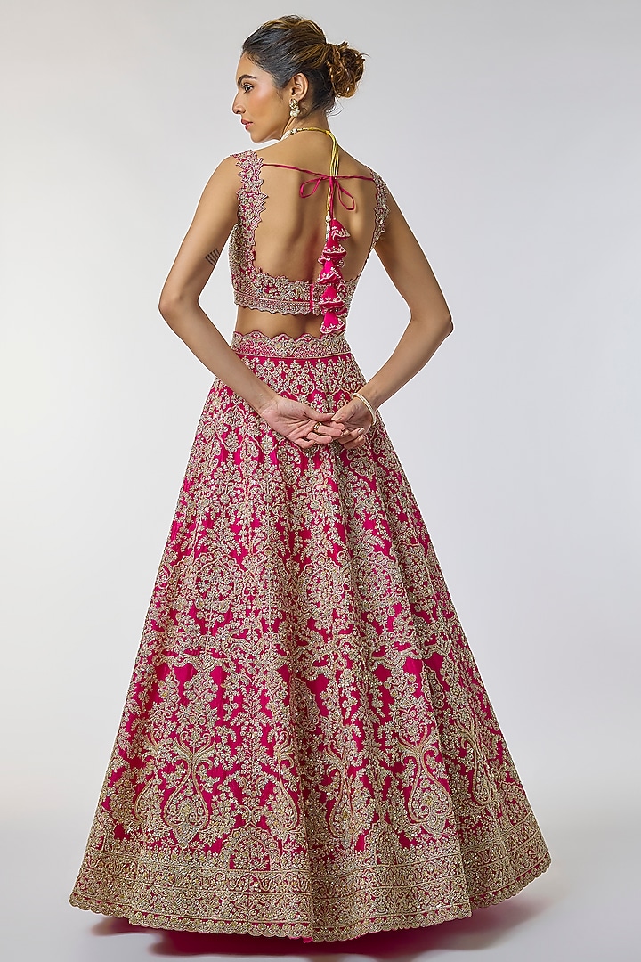 Hot Pink Organza Hand Embroidered Bridal Lehenga Set by Anushree Reddy at Pernia's Pop Up Shop