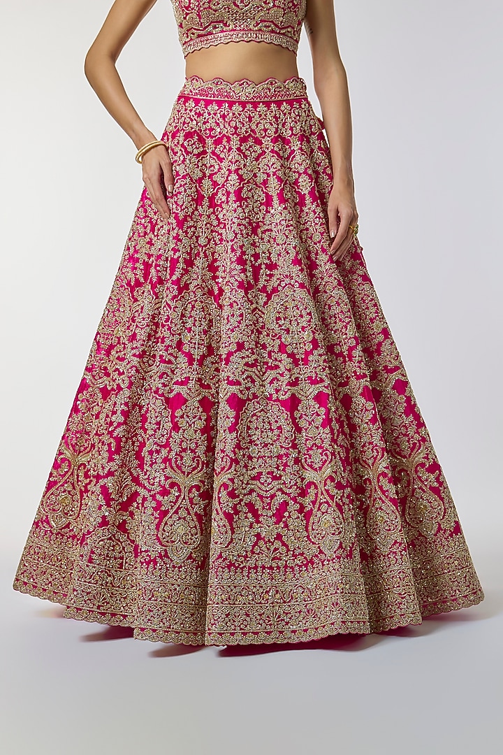 Hot Pink Organza Hand Embroidered Bridal Lehenga Set by Anushree Reddy at Pernia's Pop Up Shop