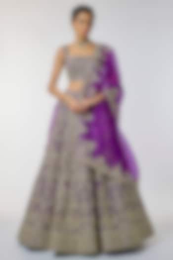Purple Organza Hand Embroidered Bridal Lehenga Set by Anushree Reddy at Pernia's Pop Up Shop