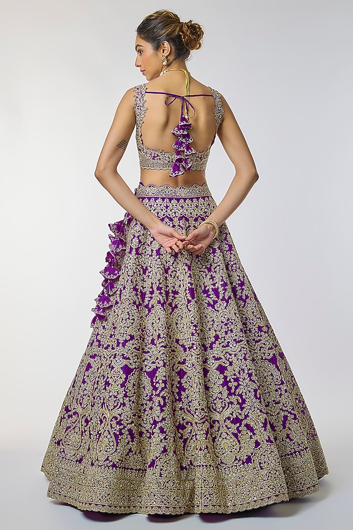 Purple Organza Hand Embroidered Bridal Lehenga Set by Anushree Reddy at Pernia's Pop Up Shop