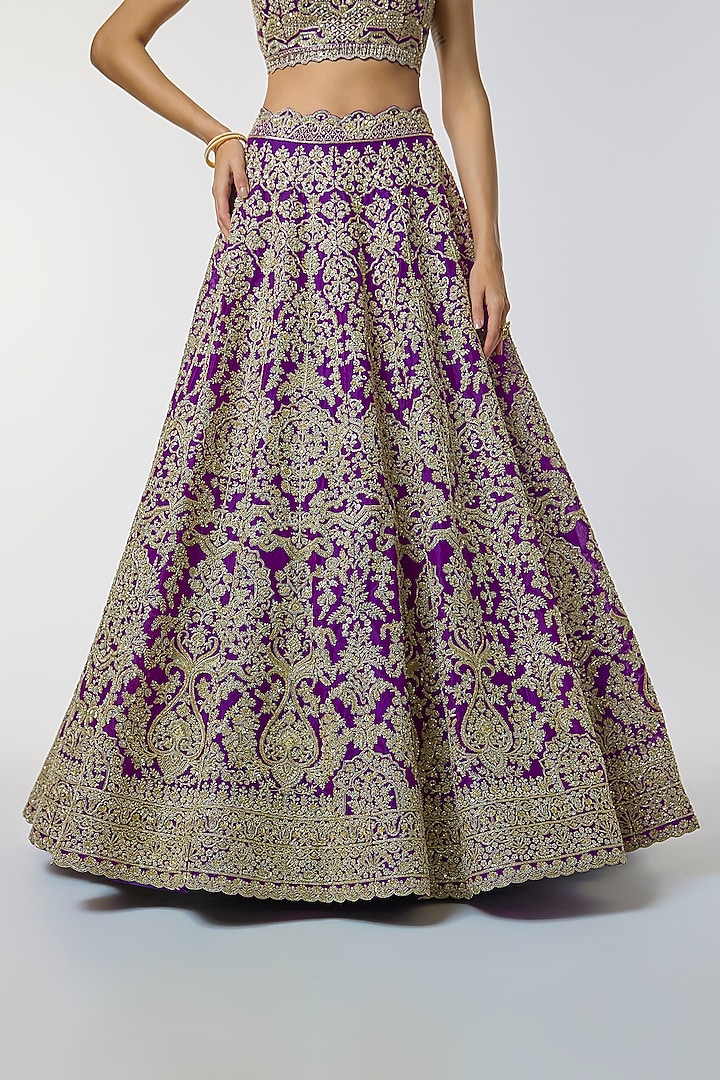 Purple Organza Hand Embroidered Bridal Lehenga Set by Anushree Reddy at Pernia's Pop Up Shop