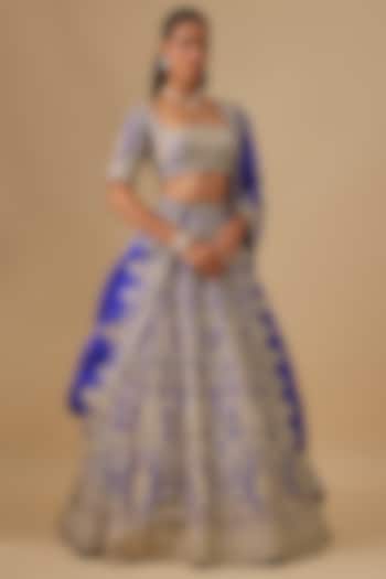 Ink Blue Organza Hand Embroidered Bridal Lehenga Set by Anushree Reddy at Pernia's Pop Up Shop