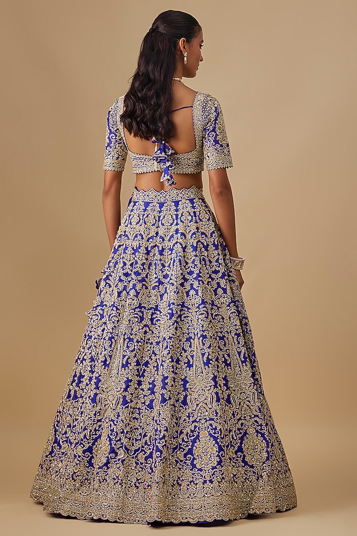 Ink Blue Organza Hand Embroidered Bridal Lehenga Set by Anushree Reddy at Pernia's Pop Up Shop