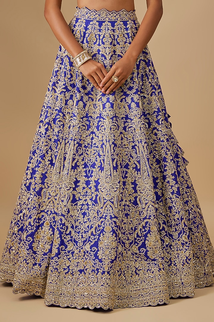 Ink Blue Organza Hand Embroidered Bridal Lehenga Set by Anushree Reddy at Pernia's Pop Up Shop
