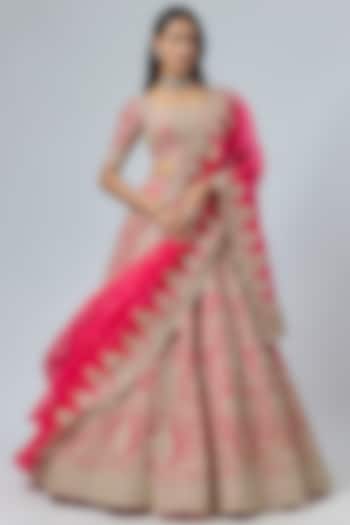 Cherry Red Organza Bridal Lehenga Set by Anushree Reddy at Pernia's Pop Up Shop