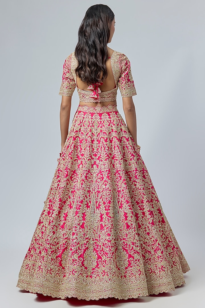 Cherry Red Organza Bridal Lehenga Set by Anushree Reddy at Pernia's Pop Up Shop