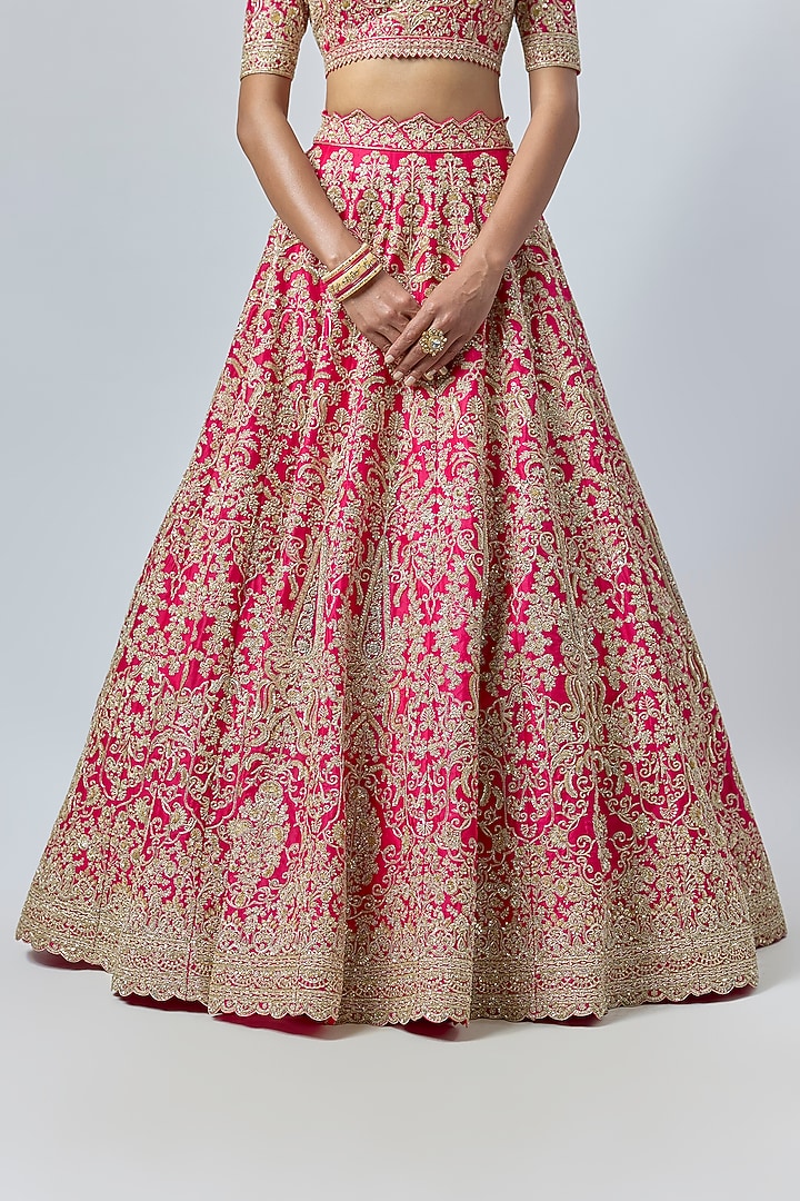 Cherry Red Organza Bridal Lehenga Set by Anushree Reddy at Pernia's Pop Up Shop