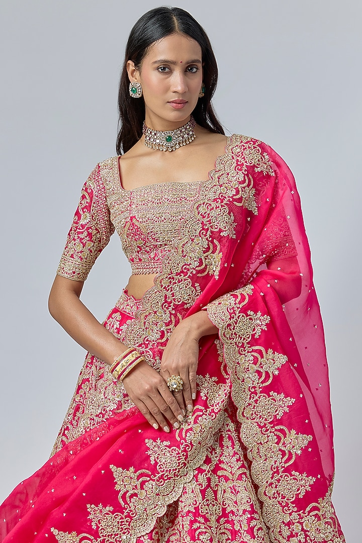 Cherry Red Organza Bridal Lehenga Set by Anushree Reddy at Pernia's Pop Up Shop