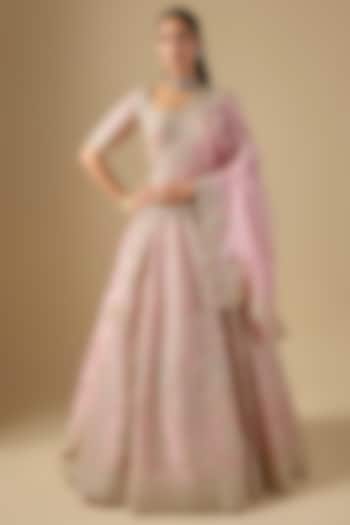 Blush Organza Hand Embroidered Bridal Lehenga Set by Anushree Reddy at Pernia's Pop Up Shop