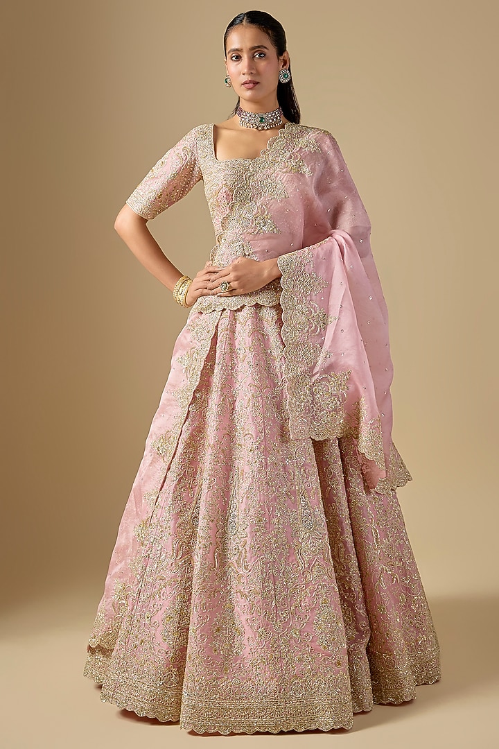 Blush Organza Hand Embroidered Bridal Lehenga Set by Anushree Reddy at Pernia's Pop Up Shop
