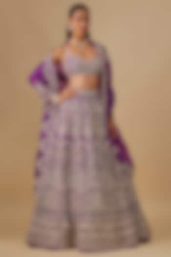 Purple Organza Hand Embroidered Bridal Lehenga Set by Anushree Reddy at Pernia's Pop Up Shop