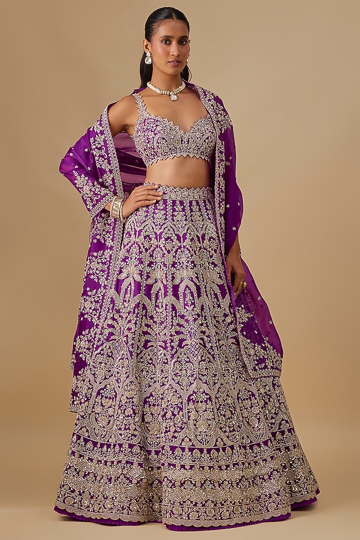 Purple Organza Hand Embroidered Bridal Lehenga Set by Anushree Reddy at Pernia's Pop Up Shop