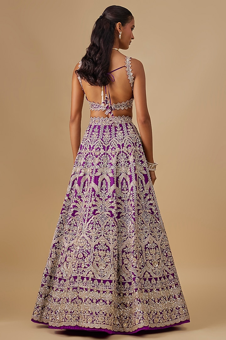 Purple Organza Hand Embroidered Bridal Lehenga Set by Anushree Reddy at Pernia's Pop Up Shop