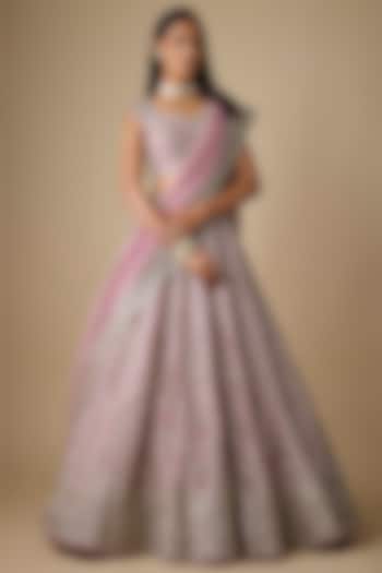 Blush Pink Organza Hand Embroidered Bridal Lehenga Set by Anushree Reddy at Pernia's Pop Up Shop