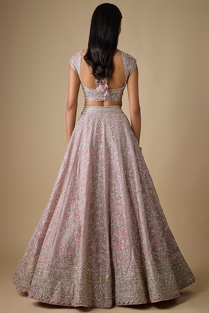Blush Pink Organza Hand Embroidered Bridal Lehenga Set by Anushree Reddy at Pernia's Pop Up Shop