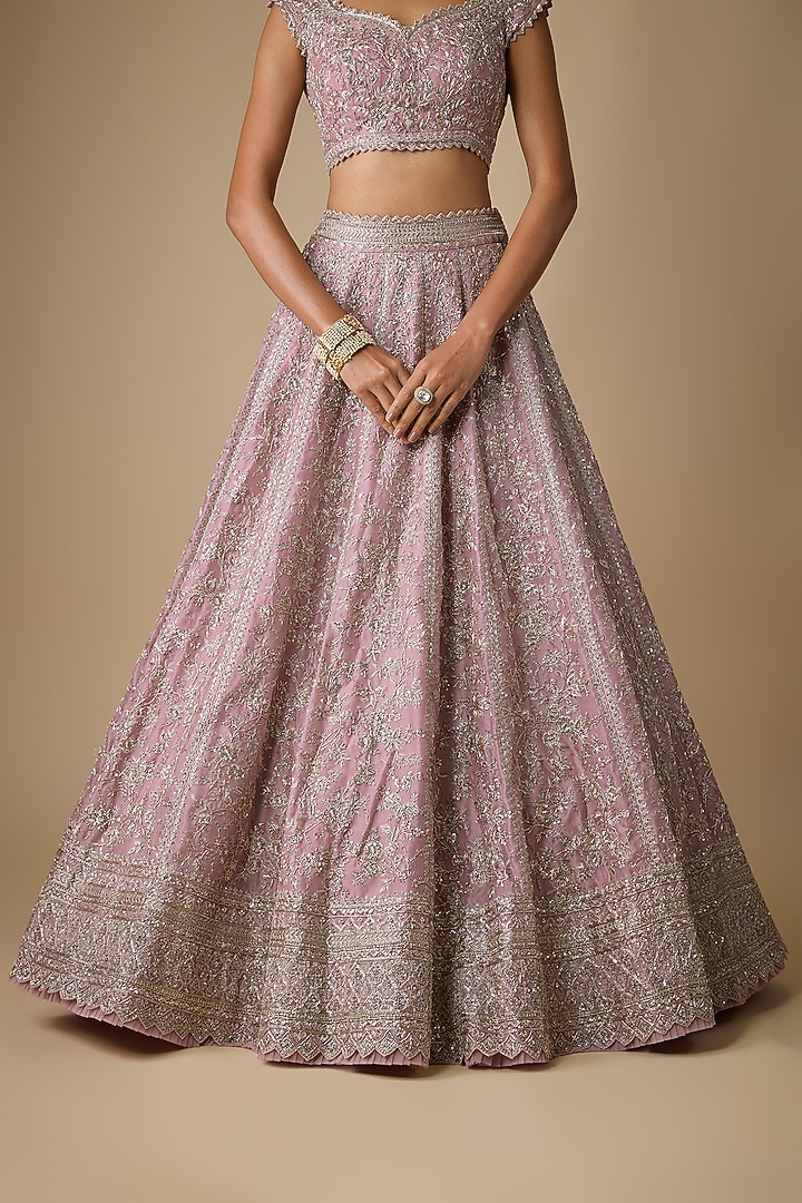 Blush Pink Organza Hand Embroidered Bridal Lehenga Set by Anushree Reddy at Pernia's Pop Up Shop