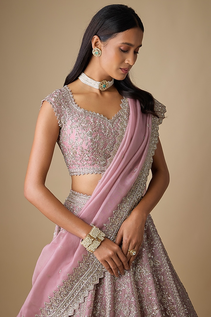 Blush Pink Organza Hand Embroidered Bridal Lehenga Set by Anushree Reddy at Pernia's Pop Up Shop