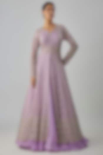 Lavender Organza Embroidered Jacket Set by Anushree Reddy at Pernia's Pop Up Shop