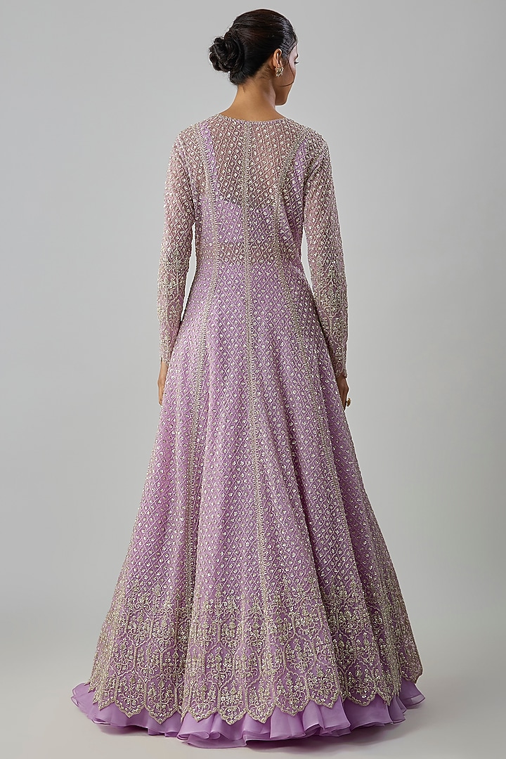 Lavender Organza Embroidered Jacket Set by Anushree Reddy at Pernia's Pop Up Shop