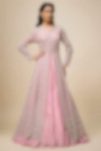 Blush Pink Net & Organza Hand Embroidered Jacket Set by Anushree Reddy at Pernia's Pop Up Shop