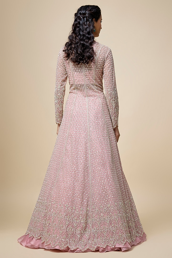 Blush Pink Net & Organza Hand Embroidered Jacket Set by Anushree Reddy at Pernia's Pop Up Shop