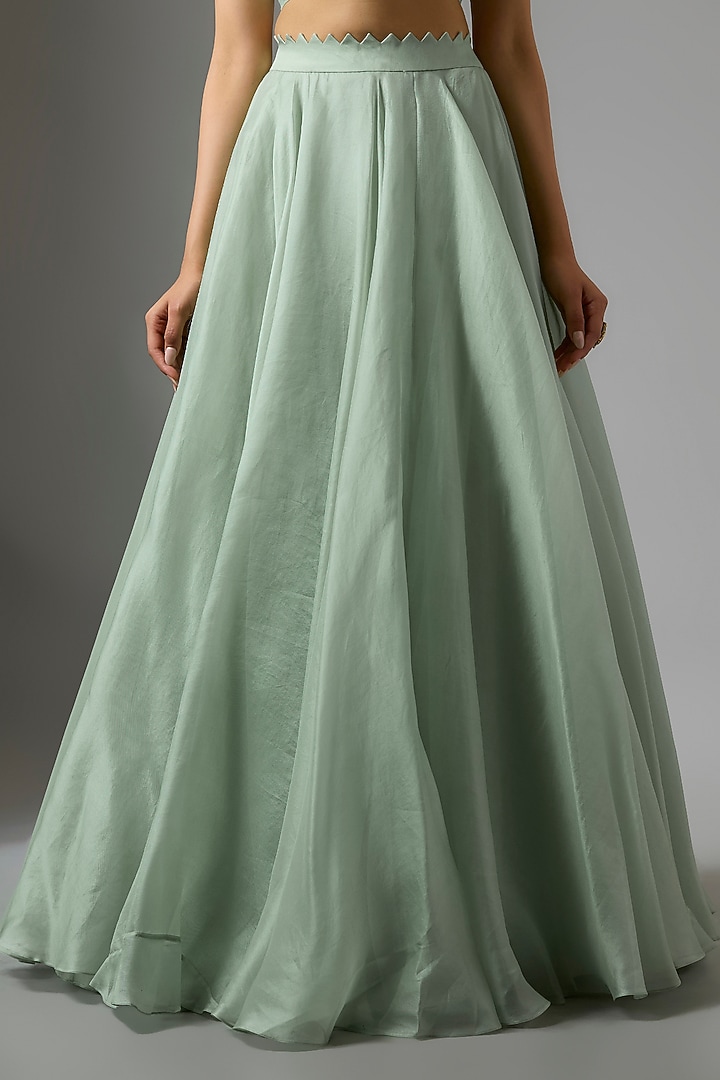 Sea Green Net & Organza Hand Embroidered Jacket Set by Anushree Reddy at Pernia's Pop Up Shop