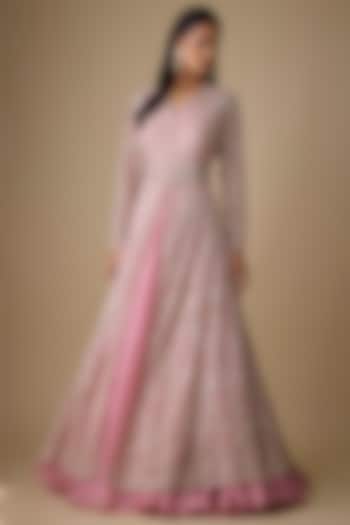 Blush Pink Net & Organza Hand Embroidered Jacket Set by Anushree Reddy at Pernia's Pop Up Shop