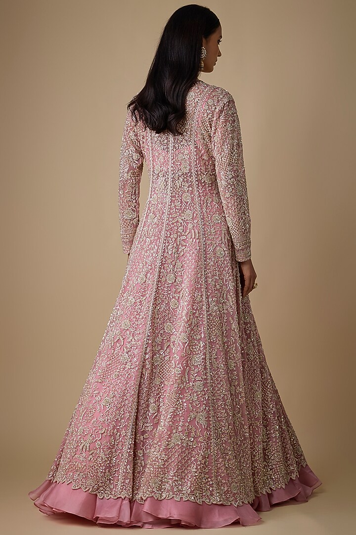 Blush Pink Net & Organza Hand Embroidered Jacket Set by Anushree Reddy at Pernia's Pop Up Shop