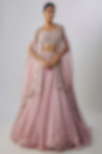 Pink Organza Hand Embroidered Cape Set by Anushree Reddy at Pernia's Pop Up Shop