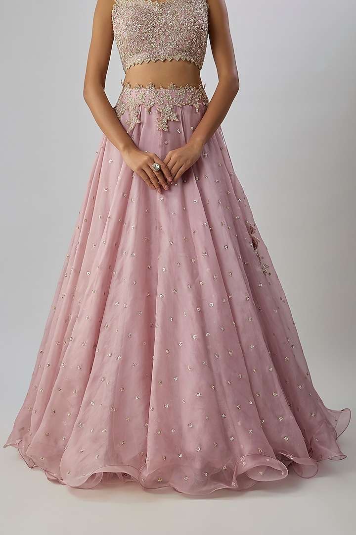 Pink Organza Hand Embroidered Cape Set by Anushree Reddy at Pernia's Pop Up Shop