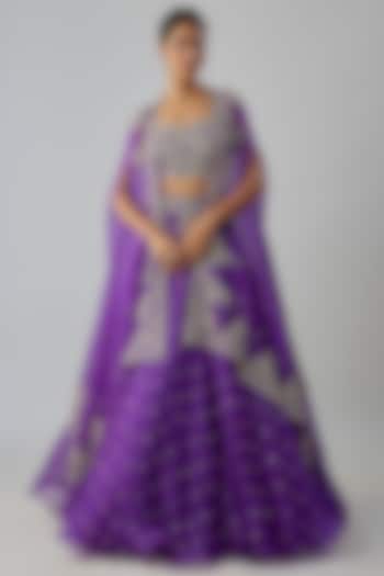 Purple Organza Hand Embroidered Cape Set by Anushree Reddy at Pernia's Pop Up Shop