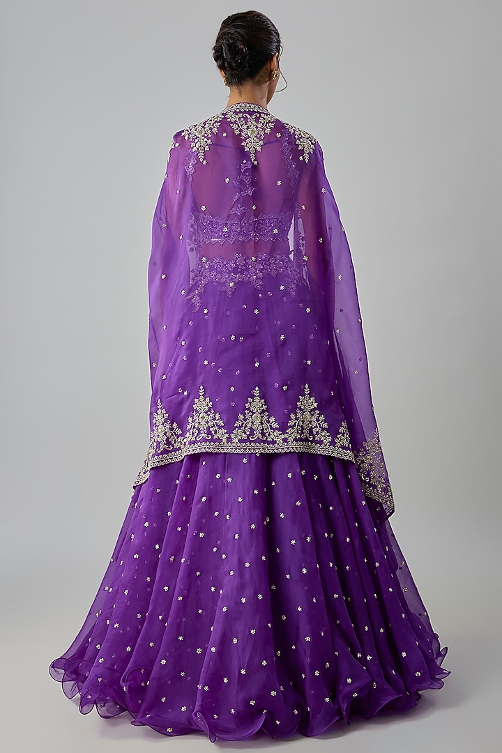 Purple Organza Hand Embroidered Cape Set by Anushree Reddy at Pernia's Pop Up Shop