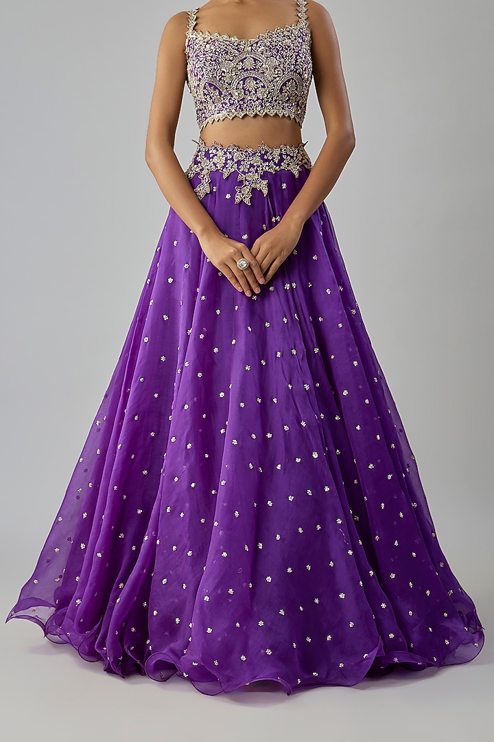 Purple Organza Hand Embroidered Cape Set by Anushree Reddy at Pernia's Pop Up Shop
