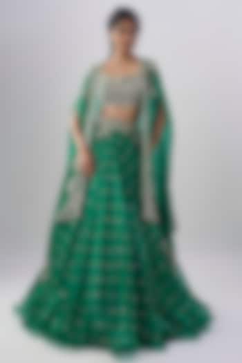 Emerald Green Organza Hand Embroidered Bridal Lehenga Set by Anushree Reddy at Pernia's Pop Up Shop