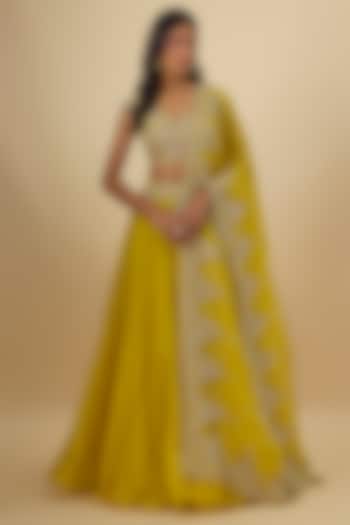 Yellow Organza Hand Embroidered Bridal Lehenga Set by Anushree Reddy at Pernia's Pop Up Shop