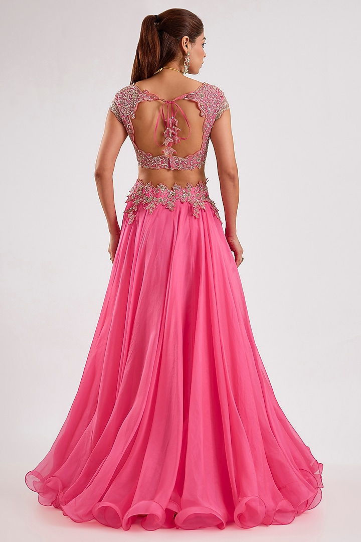 Candy Pink Organza Bridal Lehenga Set by Anushree Reddy at Pernia's Pop Up Shop