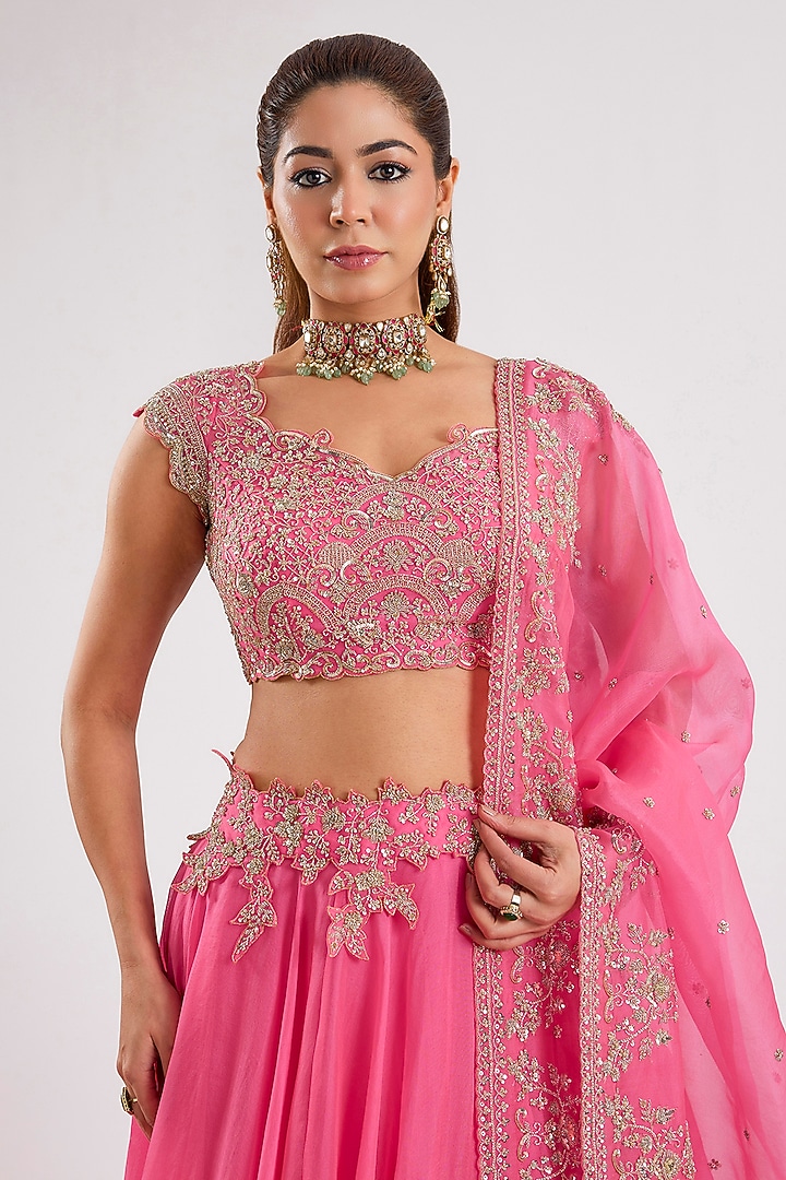 Candy Pink Organza Bridal Lehenga Set by Anushree Reddy at Pernia's Pop Up Shop