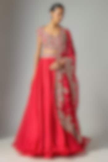 Red Organza Bridal Lehenga Set by Anushree Reddy at Pernia's Pop Up Shop