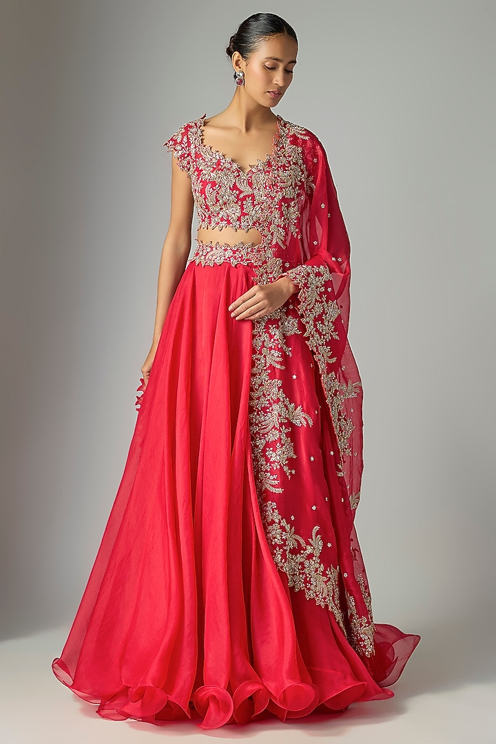 Red Organza Bridal Lehenga Set by Anushree Reddy at Pernia's Pop Up Shop