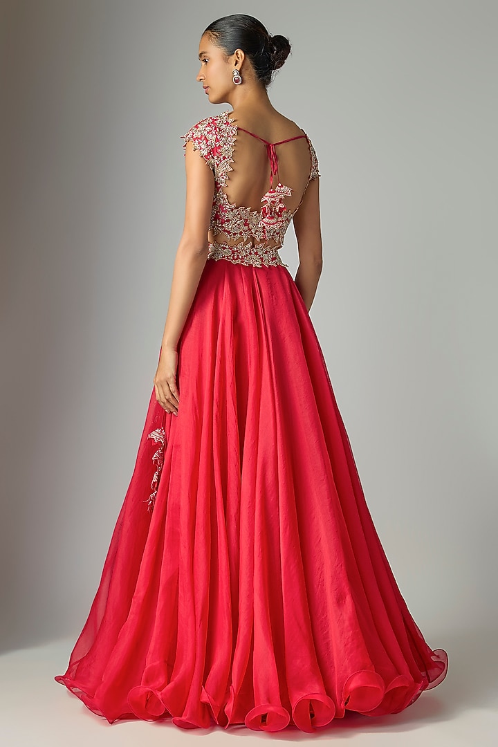 Red Organza Bridal Lehenga Set by Anushree Reddy at Pernia's Pop Up Shop