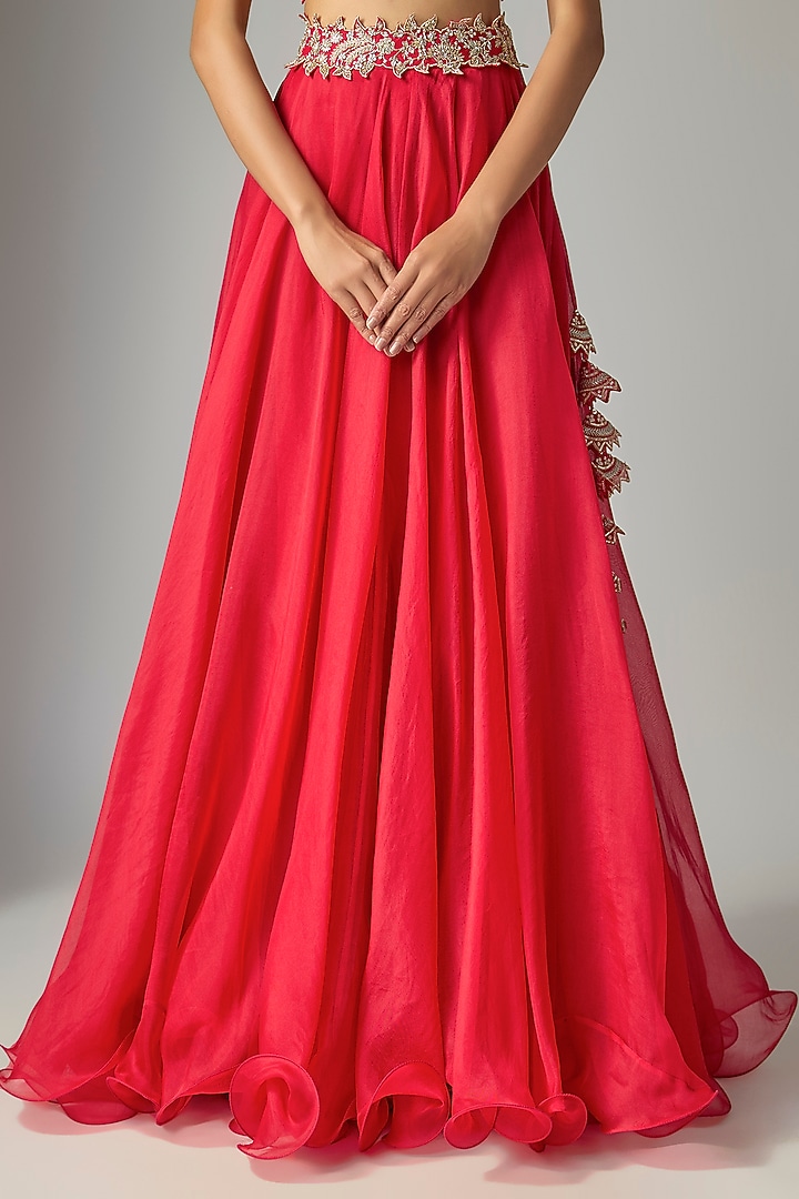 Red Organza Bridal Lehenga Set by Anushree Reddy at Pernia's Pop Up Shop