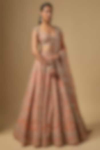Blush Pink Organza Hand Embroidered Bridal Lehenga Set by Anushree Reddy at Pernia's Pop Up Shop