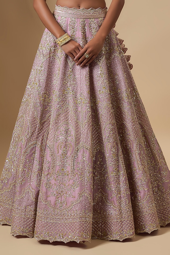 Blush Pink Organza Hand Embroidered Bridal Lehenga Set by Anushree Reddy at Pernia's Pop Up Shop