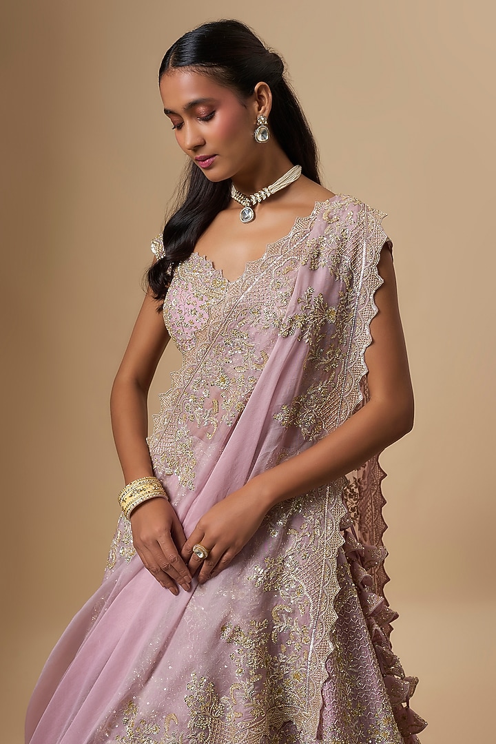 Blush Pink Organza Hand Embroidered Bridal Lehenga Set by Anushree Reddy at Pernia's Pop Up Shop