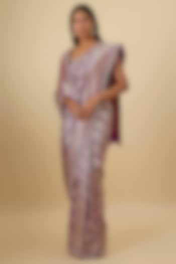 Purple Silk Banarasi Hand Embroidered Bridal Saree Set by Anushree Reddy at Pernia's Pop Up Shop
