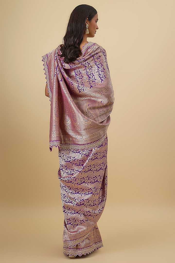 Purple Silk Banarasi Hand Embroidered Bridal Saree Set by Anushree Reddy at Pernia's Pop Up Shop