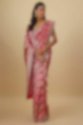 Cherry Red Silk Banarasi Hand Embroidered Bridal Saree Set by Anushree Reddy at Pernia's Pop Up Shop