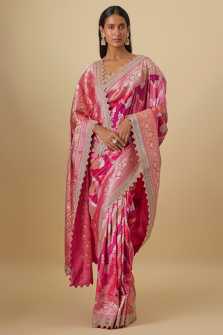 Multi-Colored Silk Banarasi Hand Embroidered Bridal Saree Set by Anushree Reddy at Pernia's Pop Up Shop