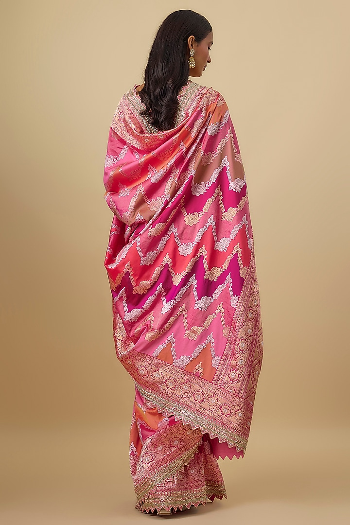 Multi-Colored Silk Banarasi Hand Embroidered Bridal Saree Set by Anushree Reddy at Pernia's Pop Up Shop
