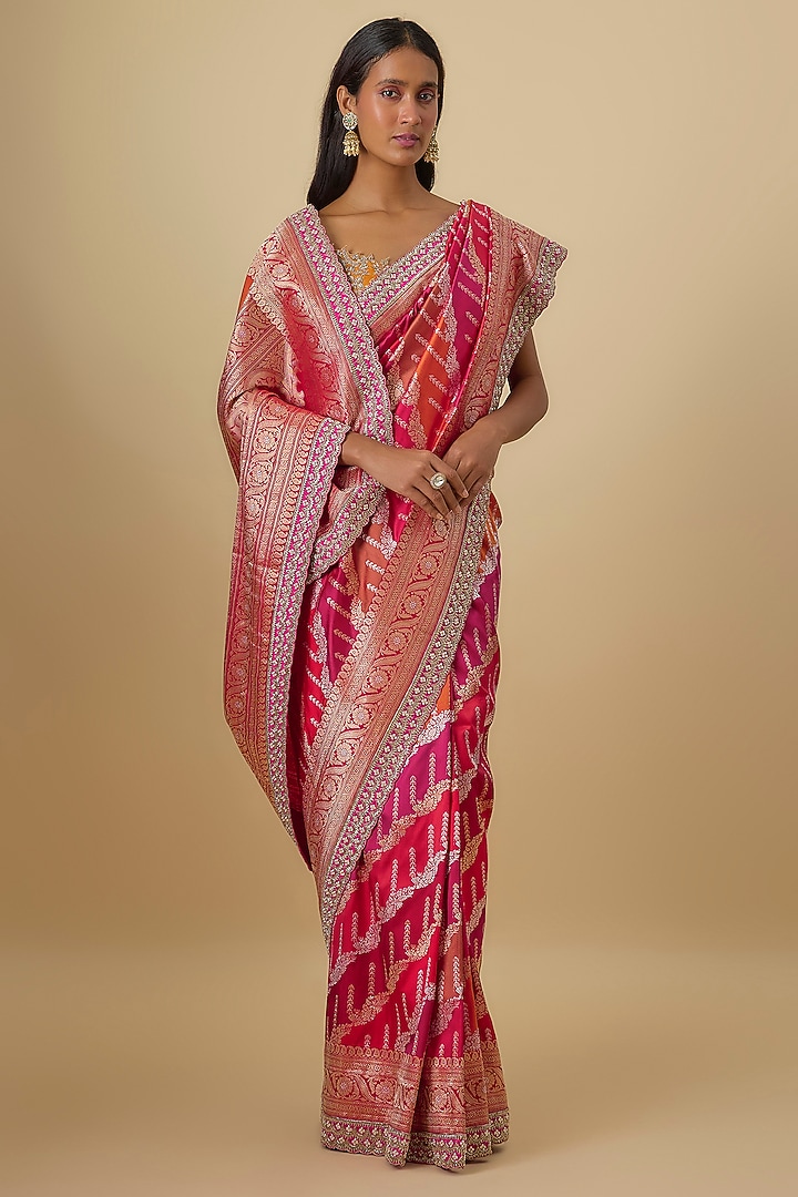 Multi-Colored Silk Banarasi Hand Embroidered Bridal Saree Set by Anushree Reddy at Pernia's Pop Up Shop
